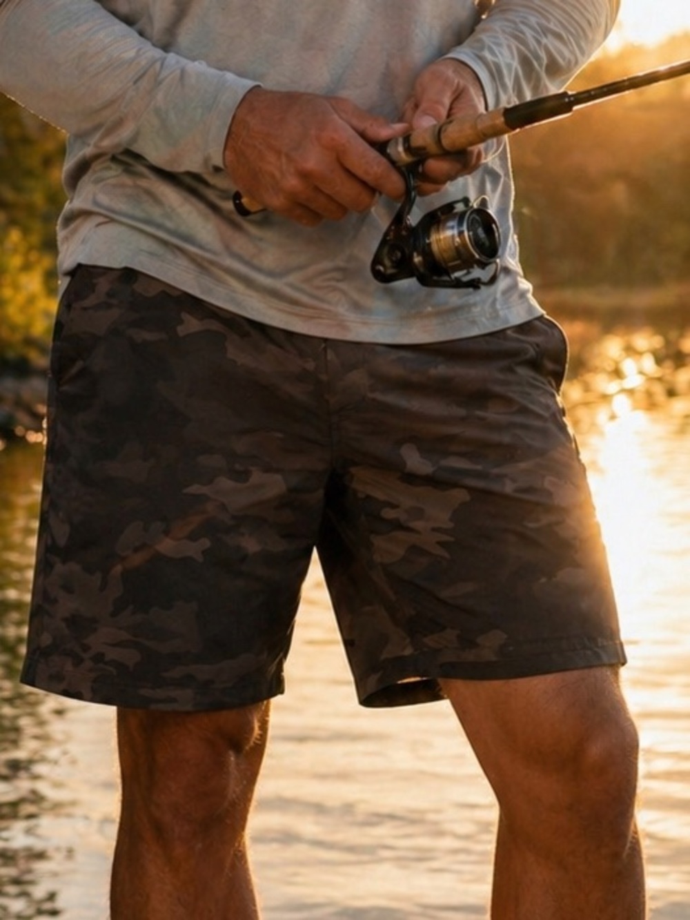 Black Camo Shorts Mens 30 | Lightweight Casual Outdoor Summer | George